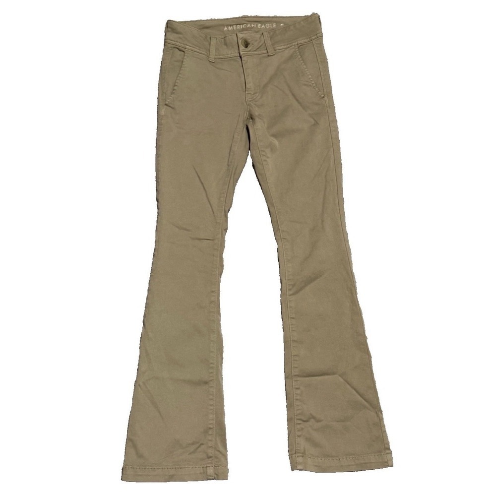 American Eagle Pants Womens 0 Short Tan Khaki Kick Boot Stretch Pockets Low Rise